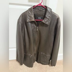 BOSS Men's Dark Brown Leather Jacket